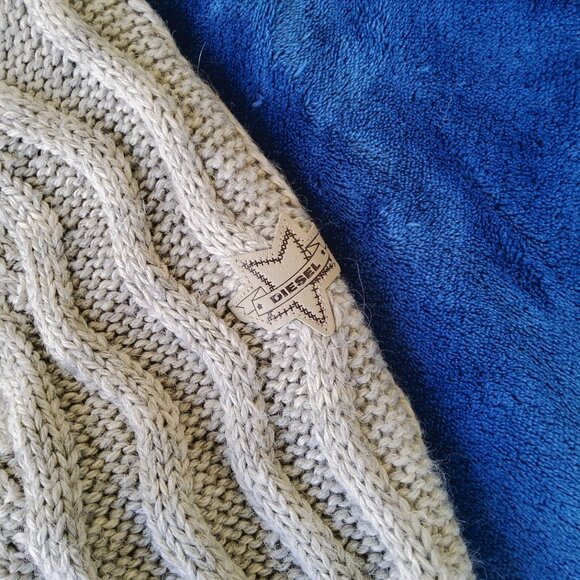 Diesel Femme Chunky Cable Knit Hooded Cardigan Button Sweater Neutral Size XL - Picture 2 of 11